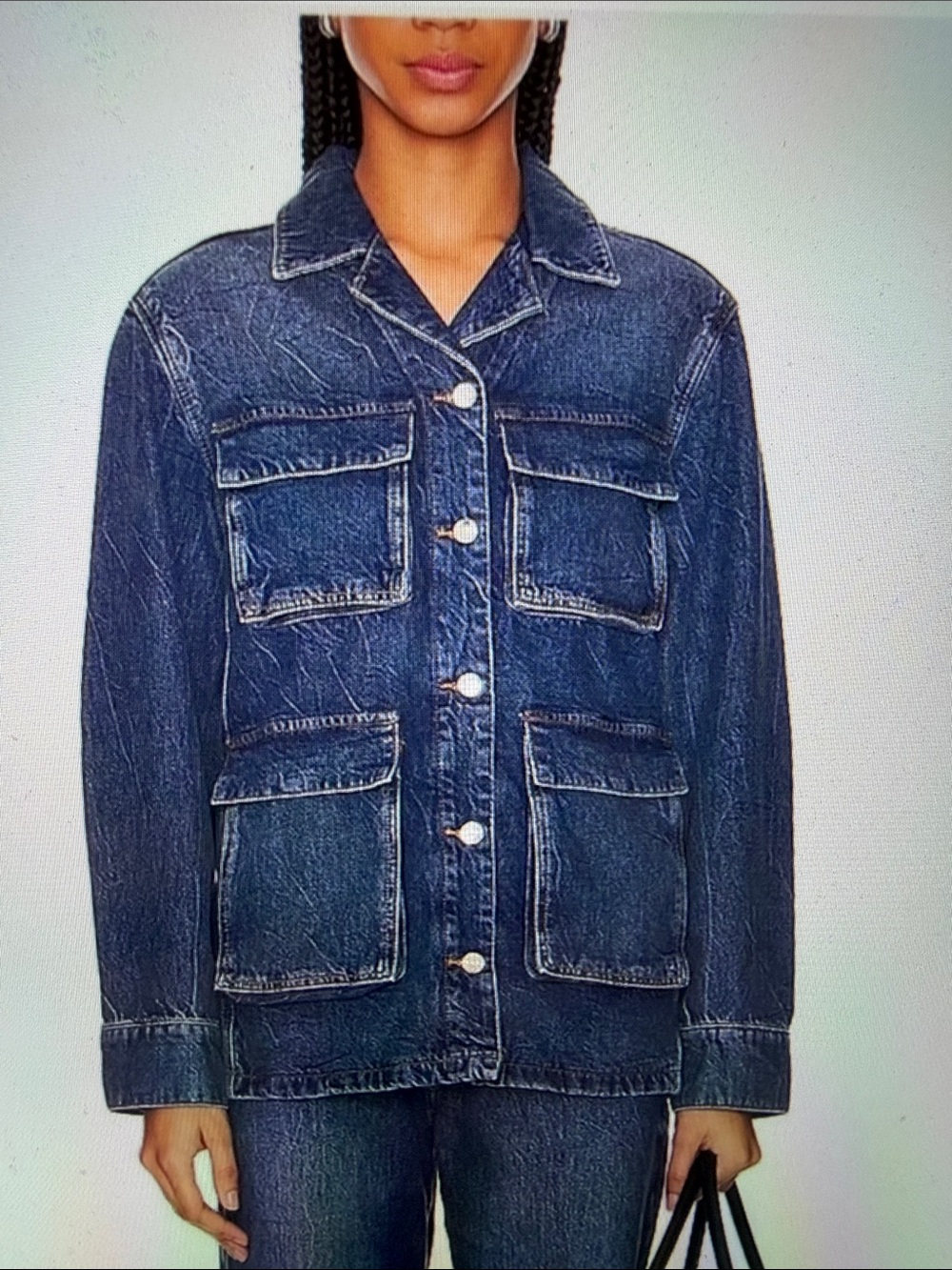 Anine Bing sz S 100% Cotton Denim Chore Barn ALDEN Jean Jacket silver hardware - Picture 2 of 12
